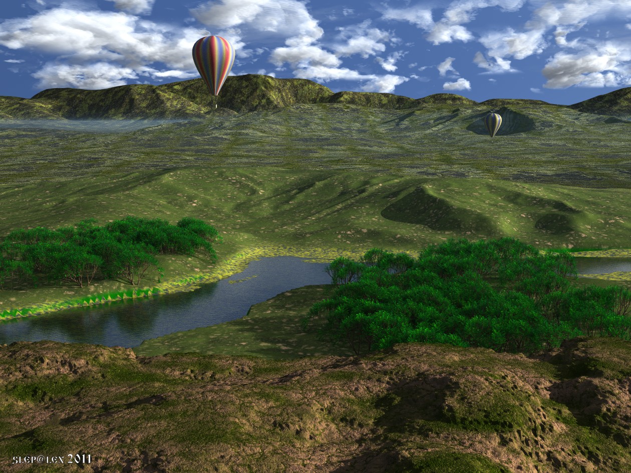 Flying over the hills.