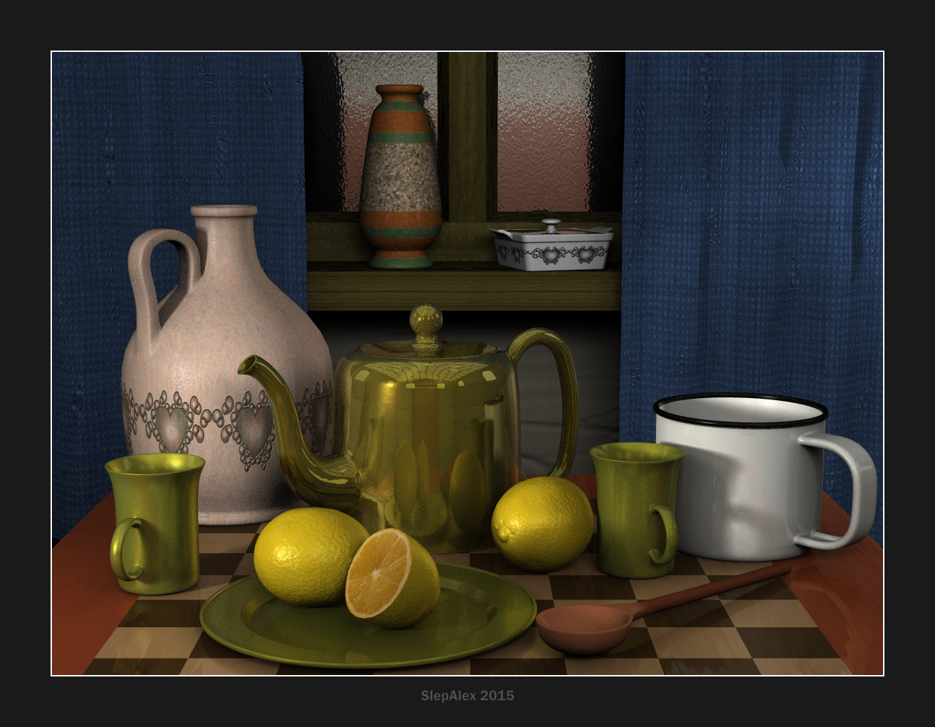 Teapot and lemons