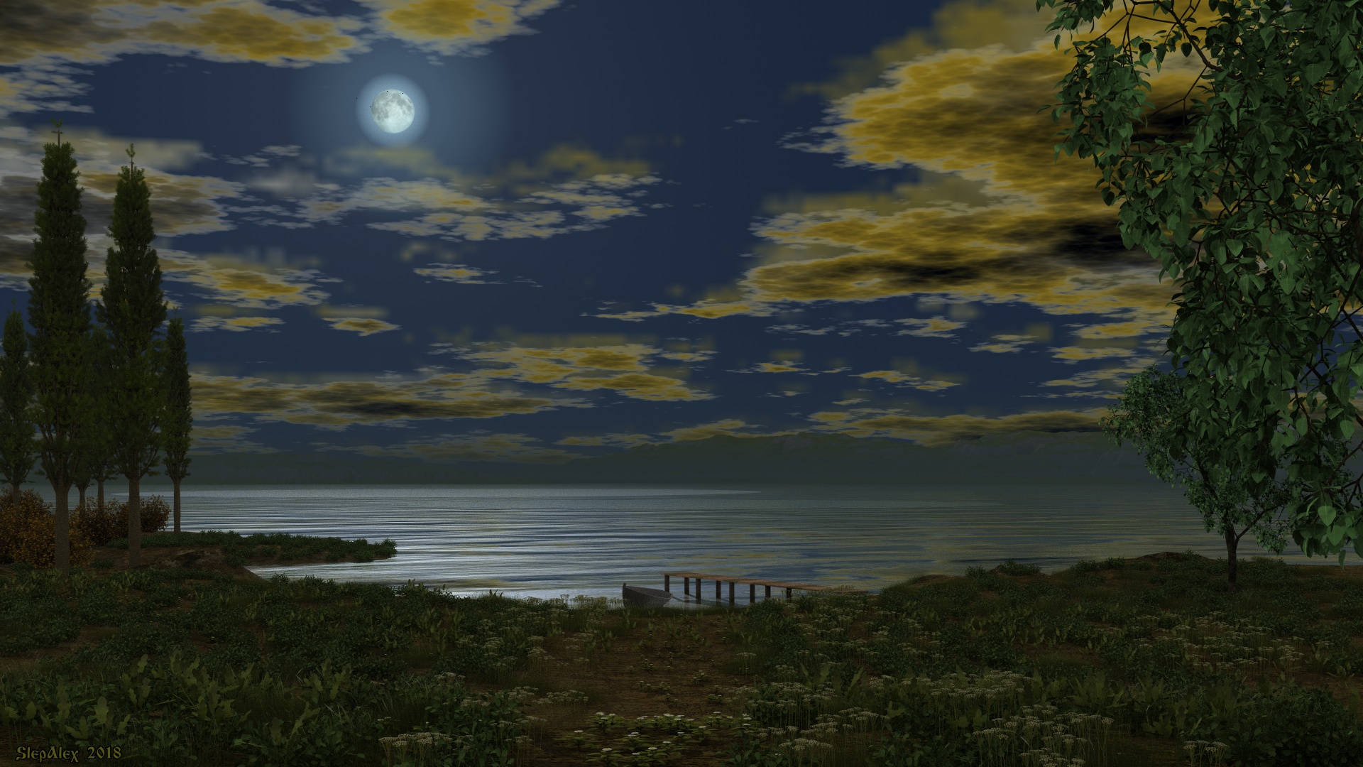 Moonlit night on the river