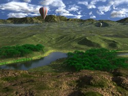 Flying over the hills.