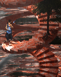 Climbing the flight of stairs