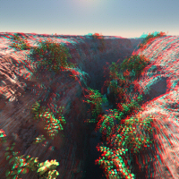 Anaglypherized scene of a deep ravine