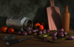 A tray with plums